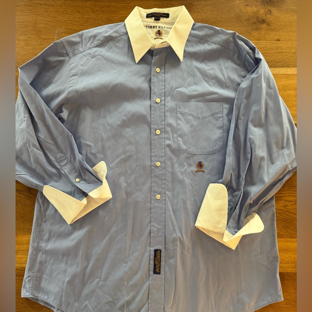 Tommy Hilfiger Blue and White Dress Shirt